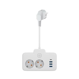 Double Plug for Socket, Power Strip, Distribution Socket Wall Mounted with 3 USB A & 1 USB C, PD 20 W - White