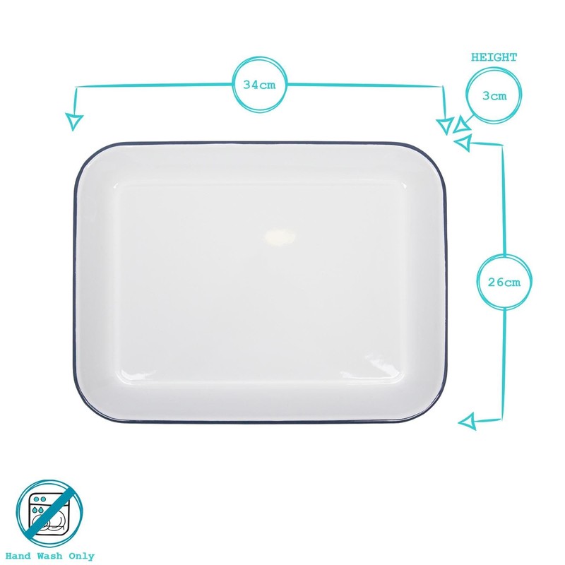 1x Green 34cm x 26cm White Rectangle Enamel Baking Tray