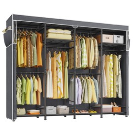 Raybee Clothes Rack with Cover, Heavy Duty Clothing Rack for Hanging Clothes, Adjustable Metal Portable Closet for Bedroom 77.9" W x 15.7" D x 76.8" H Black