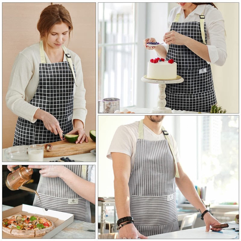 NLUS 2 Pack Kitchen Cooking Aprons, Adjustable Bib Waterproof Chef