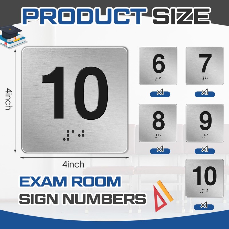 Yaocom Exam Room Sign Numbers 6-10 with Braille and Tactile