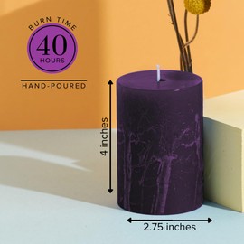 Simply Soson Purple Rustic Texture Pillar Candles 3x4 inch - Set of 3 - Unscented Decorative Candles, No Drip, Ideal for Home Decor, Weddings, Holidays