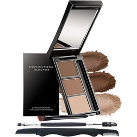 Kit De Maquillaje En Polvo Para Cejas - Paleta De 3 Colores, Polvo Para Cejas De Larga Duración Y Resistente Al Agua, Relleno De Cejas Marrón Oscuro/Claro, Rellena Y Define Cejas Completas Pa