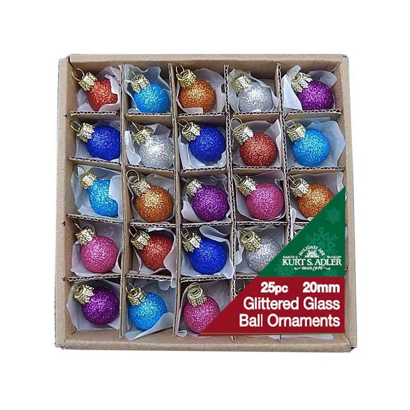 Kurt S. Adler 0.78-Inch Glitter Glass Ball Ornaments, 25 Piece