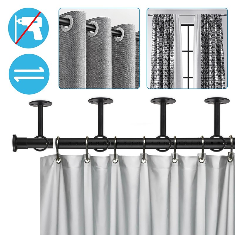 4 PCS Ceiling Curtain Pole Brackets, Curtain Rod Brackets Black
