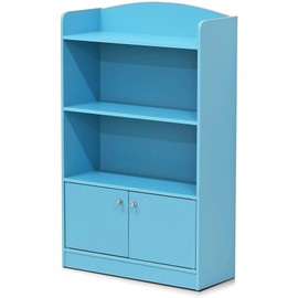FURINNO Stylish Kidkanac Bookshelf With Storage Cabinet, Light Blue