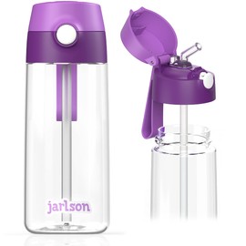 JARLSON® Children's Drinking Bottle – TÜV Tested – Water Bottle 500 ml – BPA Free – Leak-Proof – Children's Bottle with Straw – Tritan Bottle for School, Nursery, Bicycle (Purple)