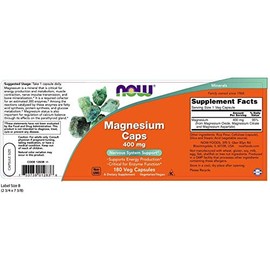 Magnesio de NOW | Suplemento | 400 mg | 180 Cápsulas Veganas/Vegetarianas