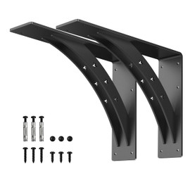 PICESA Heavy Duty Shelf Brackets，max Load 900 LBS,Premium Alloy Metal Mantel Brackets , (Set of 2) Fireplace Mantel Brackets - Countertop Support Brackets (MATTE BLACK, 16 inch x 12 inch)