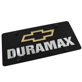 Eurosport Daytona, Inc. Chevy Bowtie + Name On Carbon Stainless Steel License Plate for Chevy Duramax (Gold on Black)