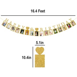 JUTTIRA Happy 60th Birthday Photo Banner 60 Year Old Party Decorations, Sixty Birthday Picture Frame Banner 60th Photo Frame Party Supplies Bunting Decor