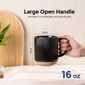 GBHOME Large Coffee Mugs Set of 4, 16oz Handmade Stoneware Coffee Mugs Set with Large Handle for Cappuccino/Latte/Tea/Hot Cocoa, Dishwasher & Microwave Safe, Black