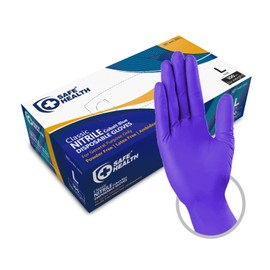 Safe Health Nitrile Disposable Gloves, Size L, Cobalt Blue, Pack of 100, Powder-Free, Latex-Free, Food Laboratory, Janitorial Painting, Mechanical Finishing Laws Enforcement, 3 Mil
