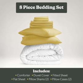 Hearth & Harbor Cal King Comforter Set Yellow, 8 Pieces Double Brushed Bedding Set, All Season Bed Set with Comforter, Duvet Cover, Sheets, Pillowcases & Shams