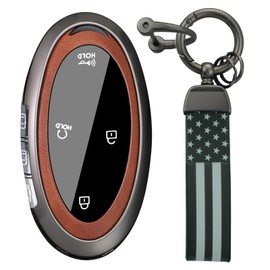 KUNIO Leather Metal Car Key Fob Cover Case Fit for Hyundai Ioniq 6 Ioniq 9 2026 Palisade KONA EV Elantra N 2025 Santa Cruz 2024 Key Protective Cover USA Flag Keychain Key Holder A Brown