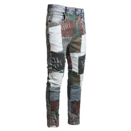 Baylvn Men's Punk Style Digital Fake Retrol Patches Printed Jeans Pants,870 Muti,Size 34