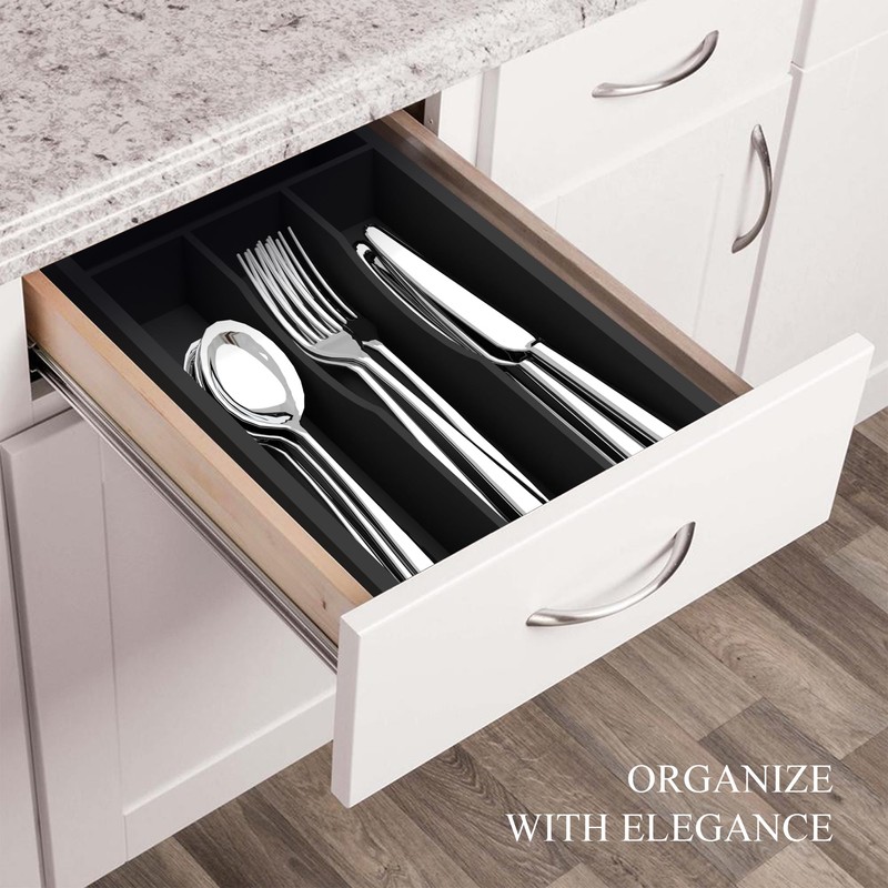 Small Silverware Organizer, Bamboo Kitchen Drawer Organizer, Utensil Holder, Cutlery