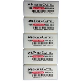 Faber-Castell - Borrador de lápiz, extra suave, última intervensión de polvo, borrado limpio, excelente, mínimo desmoronamiento, paquete de 5 (4 x 0.75 x 0.45 pulgadas)