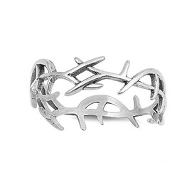CloseoutWarehouse 925 Sterling Silver Oxidized Crown of Thorns Band Ring Size 4