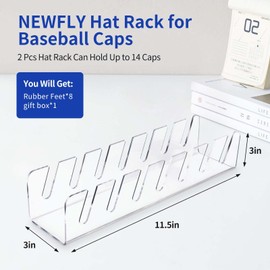 Meyqnykh 2024 NewFly Hat Stand for Baseball Caps Display and Organizer , No Install Acrylic Hat Holder for 14 Baseball Caps for Bedroom, Closet, Dresser (2PCS)