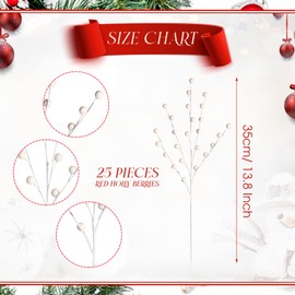 20 Pieces Christmas Artificial Holly Berries Picks Twig Stem Faux Flowers Winter Fake Berries Bunch for Christmas Tree Decorations and DIY Craft (White)