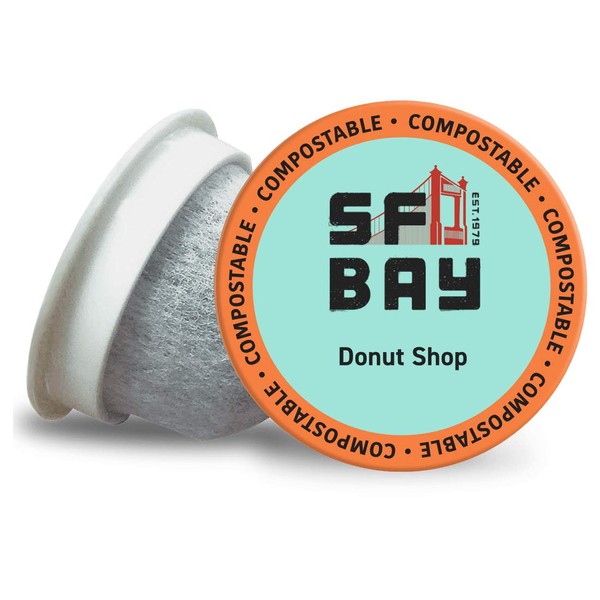 SF Bay Coffee Donut Shop 12 Ct Light Roast Compostable Coffee Pods, K Cup Compatible including Keurig 2.0