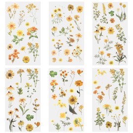 Sunflower Stickers, 6 Pcs Transparent Decals for Crafts Waterproof Flower Stickers Vinyl Flower Themed Decals for Scrapbook Supplies Card Making Journaling Water Bottles DIY Crafts Decoration