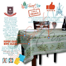 La Cigale Oliviere Wipeable Tablecloth Spill Resistant Acryllic Coated, Floral Cotton French Provencal Tablecloth for Rectangle Tables, fordoor and Outdoors, Green, 60 x 98