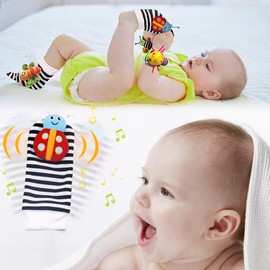 8Pcs Baby Wrist Rattle Foot Finder Socks Infant Developmental Sensory Learning Toys from 0-3-6 Months Old-Cute Garden Bug Edition 8 Items Piece Set