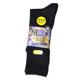 SL705 Men's Thick Socks, Made of Silk on the Surface Touching the Skin, LL Size Round Toe Socks, Military Foot "Silk Ichiba" Black, 3 Pairs Set, 10.6 - 11.4 inches (27 - 29 cm), Black