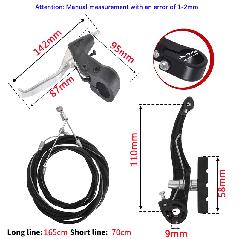 Complete V-Brake Set for Bicycles, Front & Rear MTB Brakes