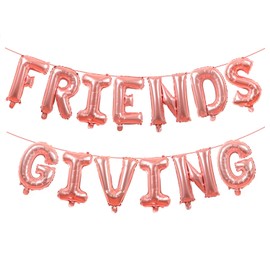 Friendsgiving Decorations Rose Gold Foil Letter 16 Inches Tall Balloons Banner Thanksgiving Friends Party Backdrop