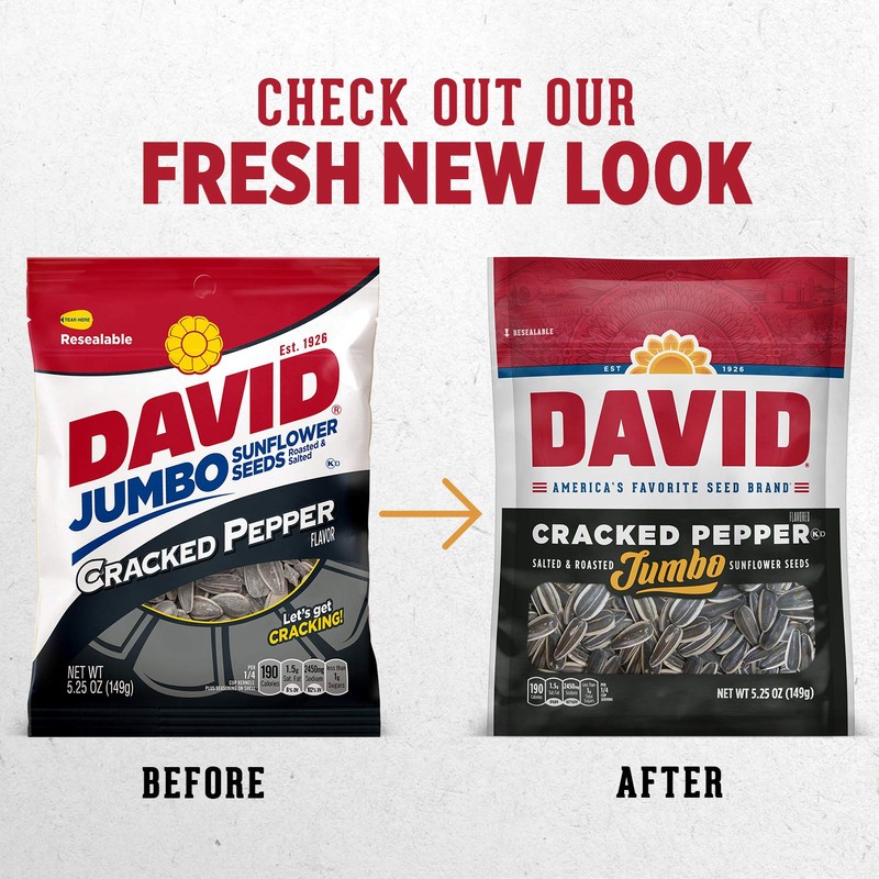 DAVID Roasted and Salted Cracked Pepper Jumbo Sunflower Seeds, Keto