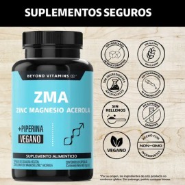 Zinc Magnesio Acerola (zma)  Con Piperina (pimienta Negra) Para Máxima Absorción  Magnesio Complex - Vegano Vitaminas Mujer  Hombre - (60 Cápsulas)   