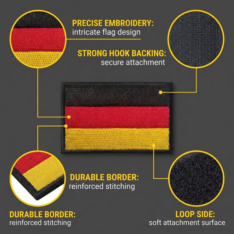Pack of 6 Mini Germany Flag Patches, 8 x 5