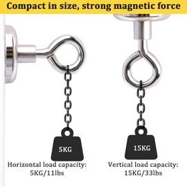 MIN CI 18 Pack Magnetic Hooks, Neodymium Magnets Hooks Pull Force 33lbs(15kg) Extra Strong Magnets 20mm, Magnet with Eye, Round Magnetic Hooks for Cruise Cabins, Magnet with Hook, Magnetic Holder