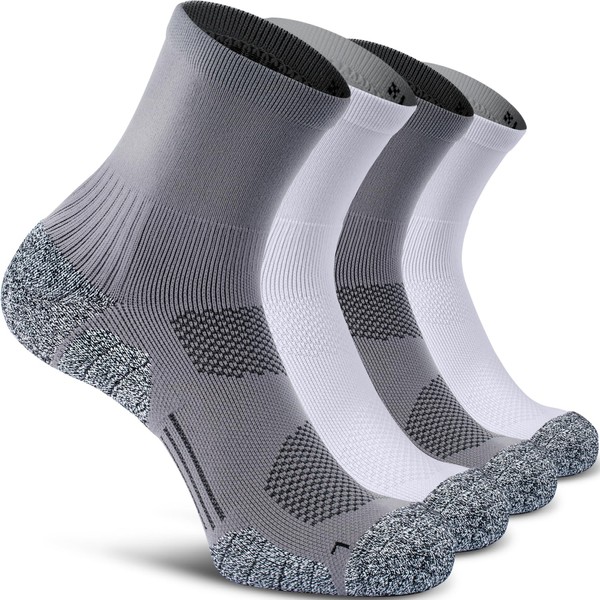 CWVLC Compression Athletic Unisex Quarter Socks Cushioned, 4-pairs (Grey2,White2), XL