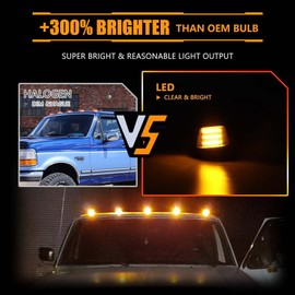 OFFKAT LED Cab Roof Marker Lights [18 SMD SUPER BRIGHT] Top Clearance Running Lights for Fo-rd F150 F250 F350 1973-1997, Smoked Lens Amber LED Cab Marker Lamps, 5 PCS