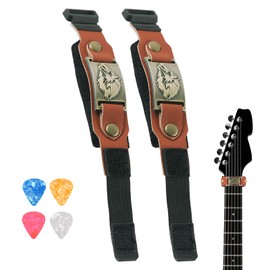 2PCS Rock-house Guitar String Mute Dampener, Guitar Mute Strap, Guitar Fret Wrap Muffler Cover Tape Noise Reducer, Brown Leather with Metal Totem Accent, wolf（z lang）