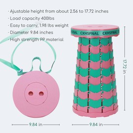 CXHSFNAL Upgraded Portable Folding Chair 2 Pack Lightweight but Sturdy Load Capacity 400lbs Height Adjustable Telescoping Seat Fold up Foot Rest for Fishing Hiking Gardening Hunting BBQ(Pink Green)