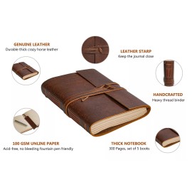 HLC Leather Notebook - Rustic Handmade Vintage Leather Bound Journals for Men and...