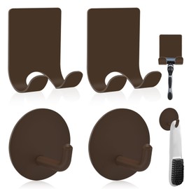 Diesisa Razor Holder for Shower + Adhesive Wall Hooks, Premium 304 Stainless Steel Shower Razor Holder with Heavy Duty Waterproof Sticky Hooks for Hanging Towels, Coat, hat (2+2 Pack)-Brown