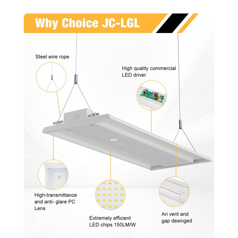 JC-LGL LED Linear High Bay Light, 130W 19500LM High Bay