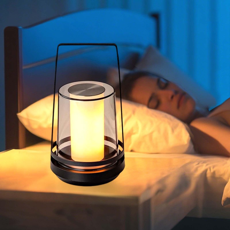 NWUNJ Black Touch Table Lamp with Dynamic Flame Effect -