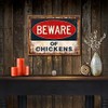 Wood-Framed Beware of Chickens Metal Sign for Decorating Coop, Farm,