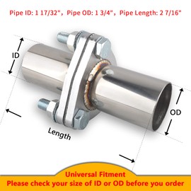 FGJQEFG Exhaust Flange Bolts Quick Fix Repair Pipe Kit w/Gasket & Hardware, 1.75'' Inch OD 3 Bolts T304 Stainless Steel Universal Flange Replacement Kit