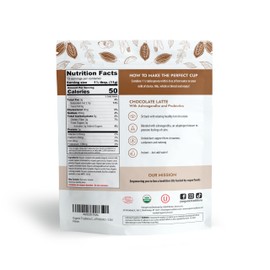 Organic Traditions Superfood Chocolate Latte with Ashwagandha | Superfood Caffeine Free Dairy Free Drink Mix for Hot and Iced Chocolate | 150g/5.3oz Bag