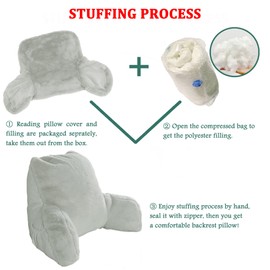 Bytide Faux Fur Assembly Needed DIY Backrest Reading Bed Rest Pillow with Arms and Pockets for Sitting in Bed Couch Sofa, Removable Cover & Filling Seprated, Medium Size 20" x 18" x17", Mustard Yellow