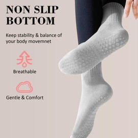 Beieverluck 8 Pairs Pilates Socks with Grips for Women Non Slip Yoga Socks pure barre socks for Barre Ballet Barefoot Workout Hospital, Grey