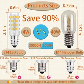 GFLSD E14 LED Bulb Dimmable,4W 120V 350LM T6 40W Halogen Bulbs Equivalent Warm White 3000K,E14 European Base Bulb,Turkish Lamp Bulb Replace,for Cooker Hood,Sewing Machine,Refrigerator Bulb(2Pack)